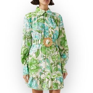 La Maise Studio Vera Mini Dress in Country Garden size XL Long Sleeve Belted NWT